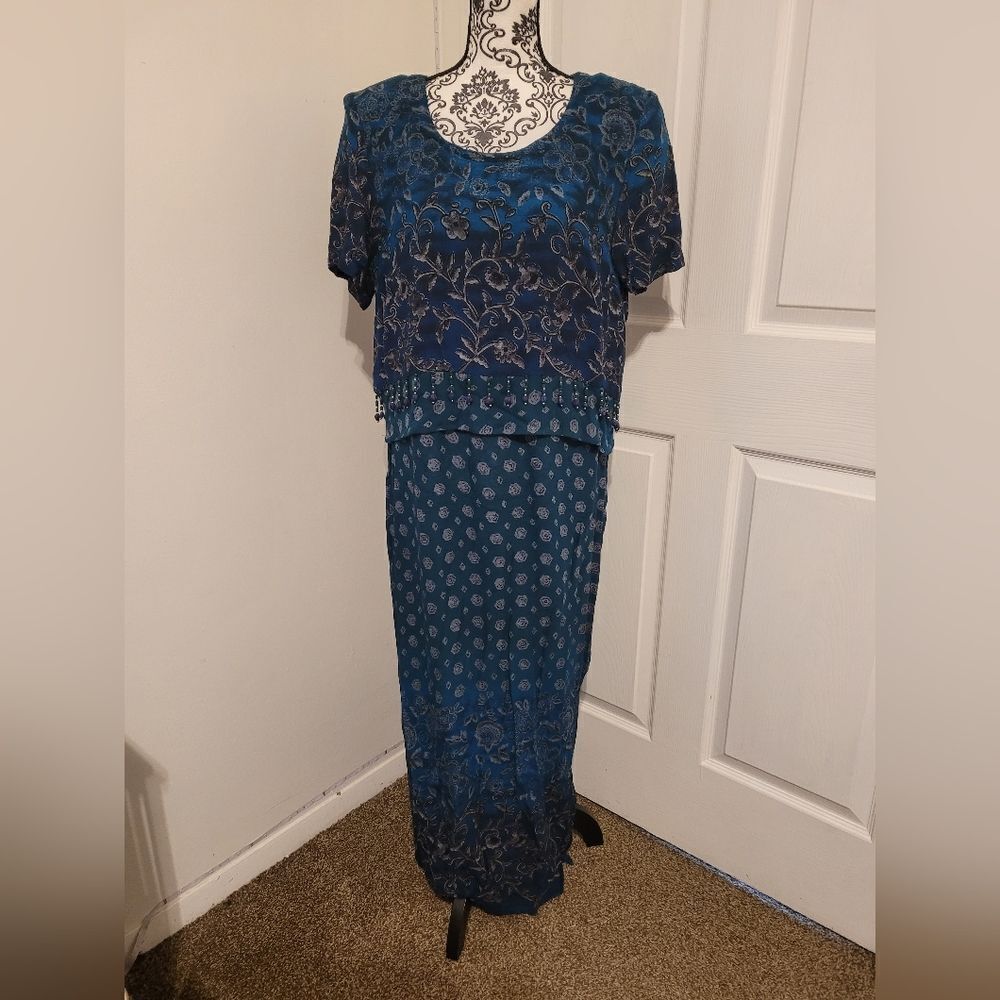 NWT Karin Stevens beaded floral‎ maxi dress